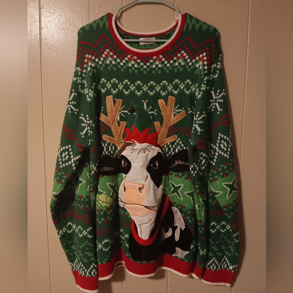 Holiday Time Sweater Adult XL Christmas Moood Farm Cow